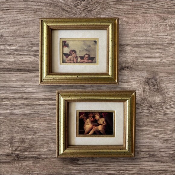 Set of 2 Vintage Framed Cherub Prints • Raphael Angel Art Reproductions Art - Picture 1 of 5